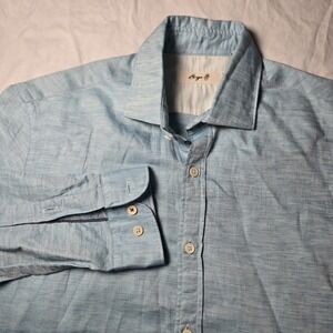 Borgo28 Shirt Long Sleeve Linen/ Cotton Blend Sport Button Up Size Small Aqua